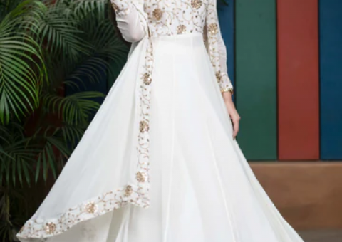 White Jacket for Female Gown With Sequin Zari Work